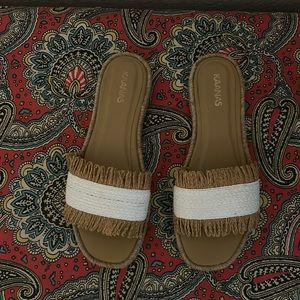 Worn Once! Kaanas Sandals Size 9M. White and Brown Woven Fringe